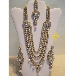 Gold long necklace set with tikka